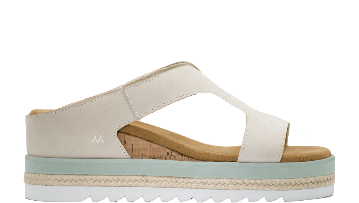 A sandal with a wooden strap. Description generated by AI