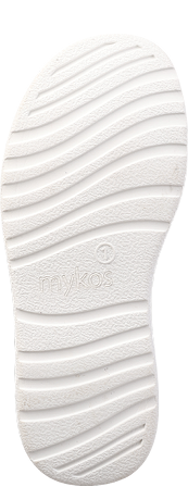 A white shoe with a logo on it. Description generated by AI