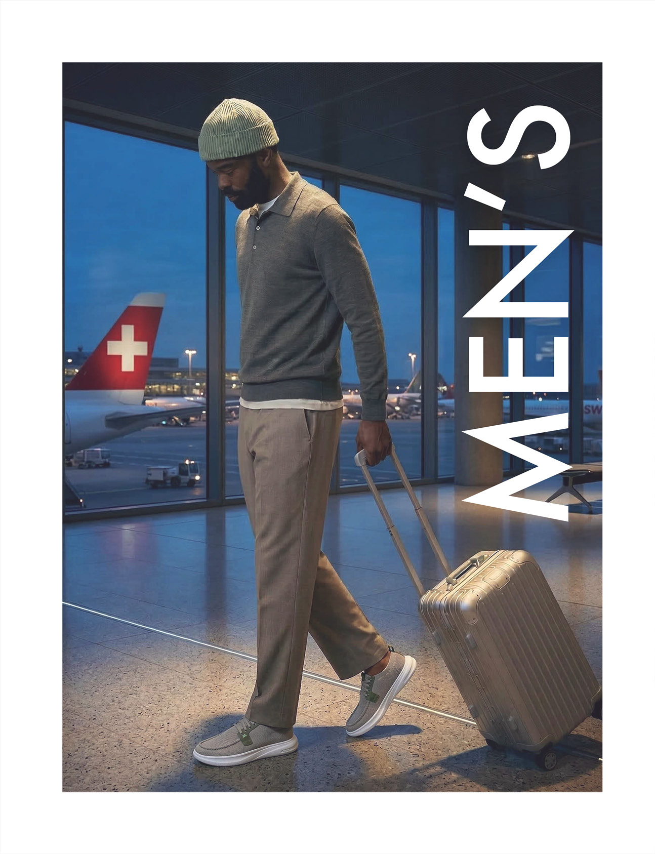 A man standing on a staircase. Description generated by AI