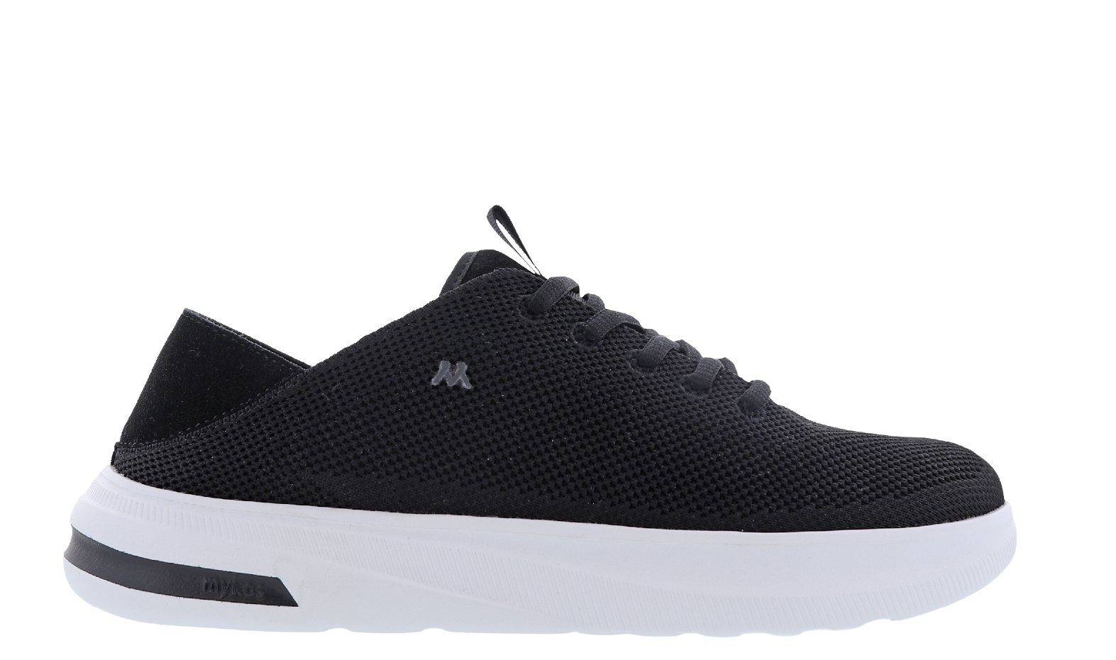 Black and white sneakers with a white sole. Description generated by AI