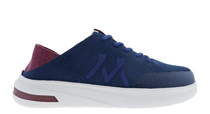 A blue shoe with a white sole. Description generated by AI