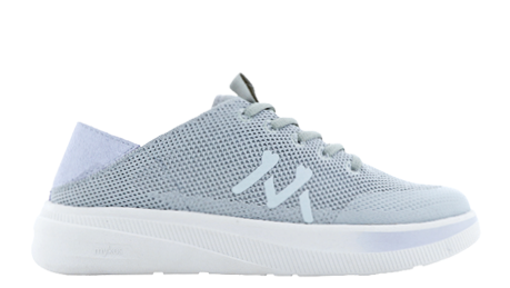 A pair of blue shoes with a white sole. Description generated by AI