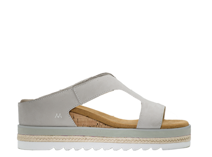 A sandal with a wooden sole. Description generated by AI